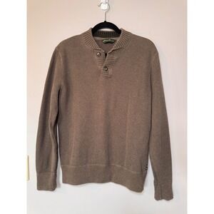 Eddie Bauer Mens Brown Ribbed Knit Cotton Button Mock Neck Henley Sweater Size M